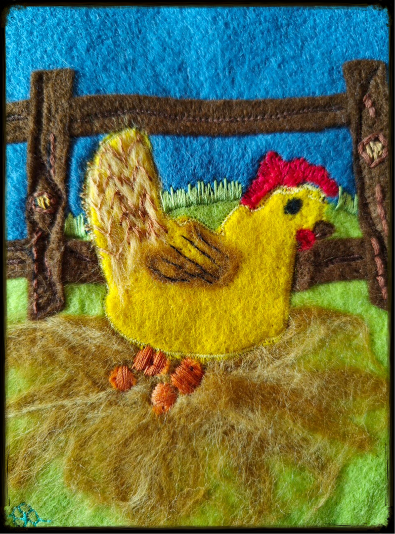Felted chicken. Toddler storybook.