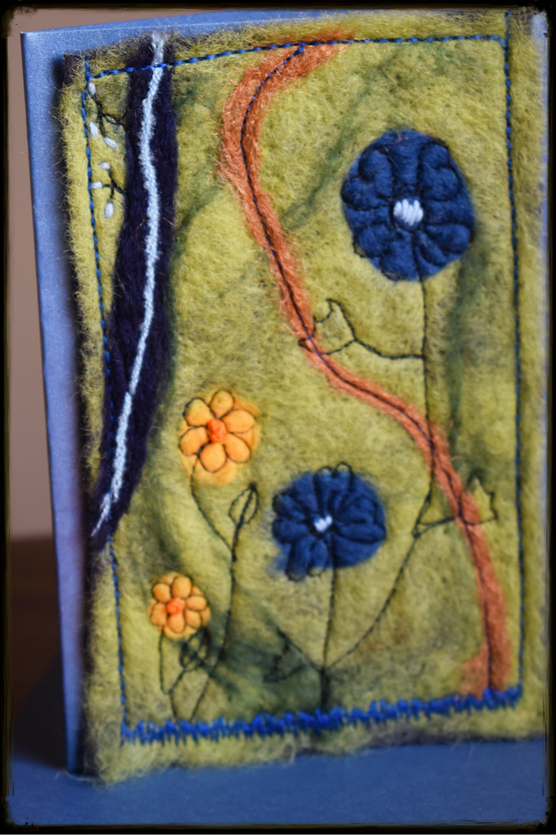 Felted greeting card. Dry felting. French knot