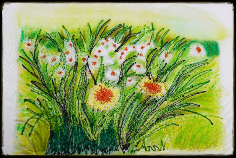 Greeting card. Thread painting.