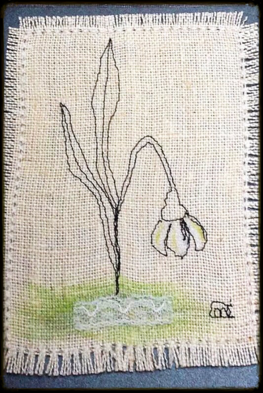 Greeting card. Condolences. Thread sketching.