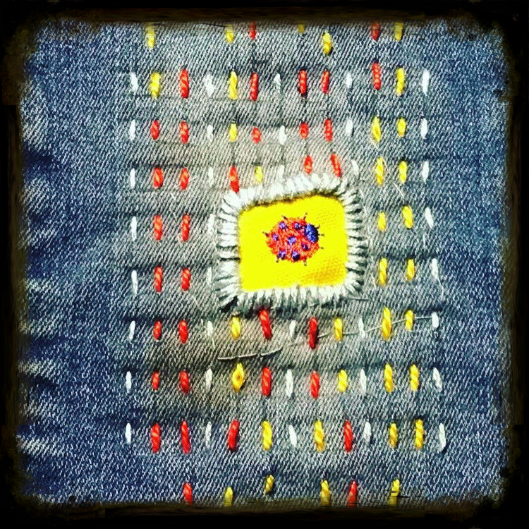 Embroidered under patch. Sashiko.