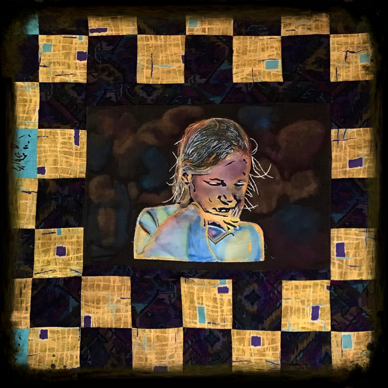 Quilt handmade. Embroidery. Derwent inktense.