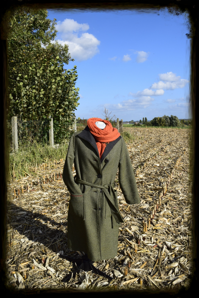 winter coat, hand knitted scarf