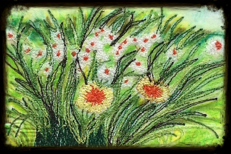 Meadow flowers. Textile art. Threadpainting.