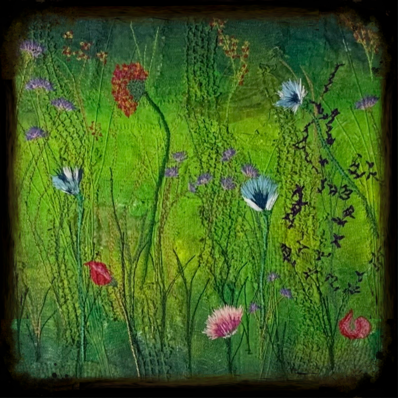 Textile art. Threadpainting. Fabric collage.