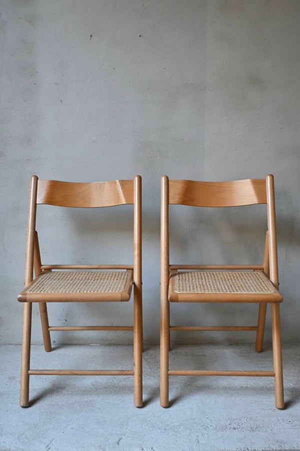 Set vintage klapstoelen rotan webbing, Habitat