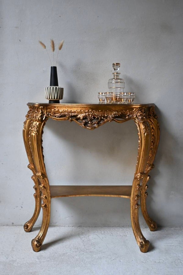 Prachtige Biscottini barok console tafel met bladgoud