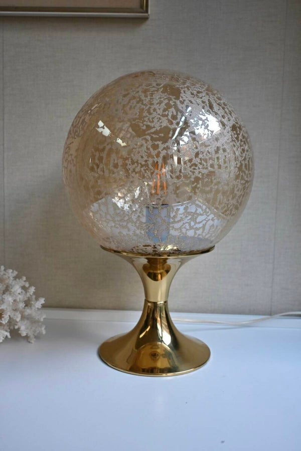 Doria Leuchten tafellamp messing met getextureerd glas