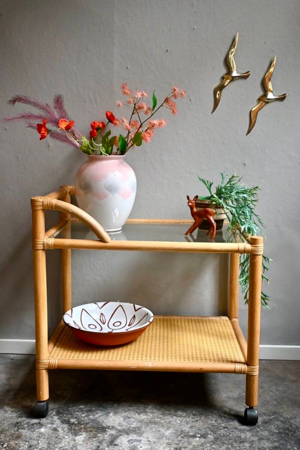 Vintage Serveerwagen van Bamboe en Rotan