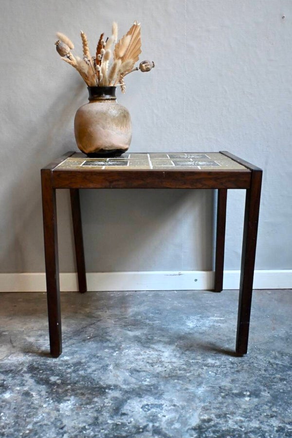 Vintage Deens Design Bijzettafel met ingelegd Tgeltableau