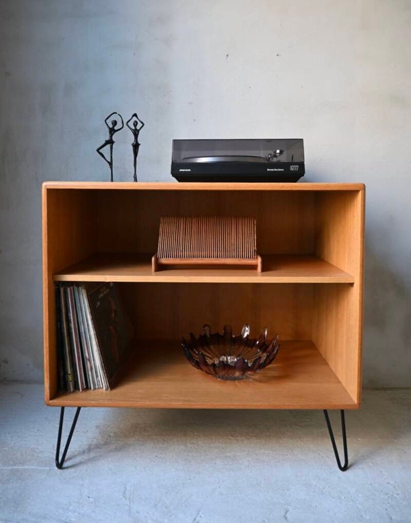Vintage eikenhouten lp kast/boekenkast/open kast