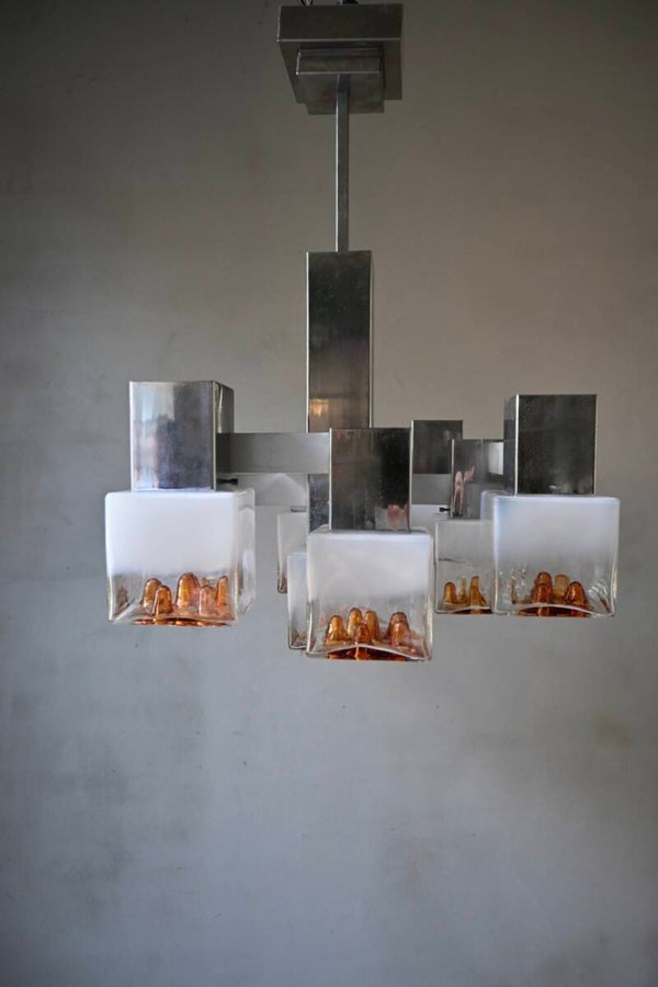 Prachtige Vintage Sciolari / Mazzega "Cubic" Kroonluchter Jaren 70 Murano