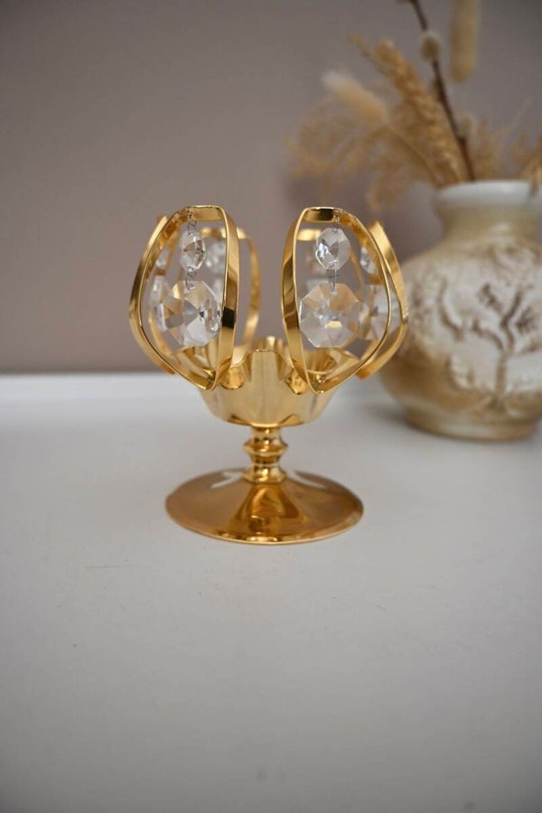 Vintage Lycenta Hollywood Regency Waxinehouder (1984) 24K Verguld & Kristal