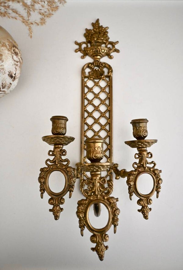 Sierlijke Franse messing wandkandelaar Louis XVI-stijl