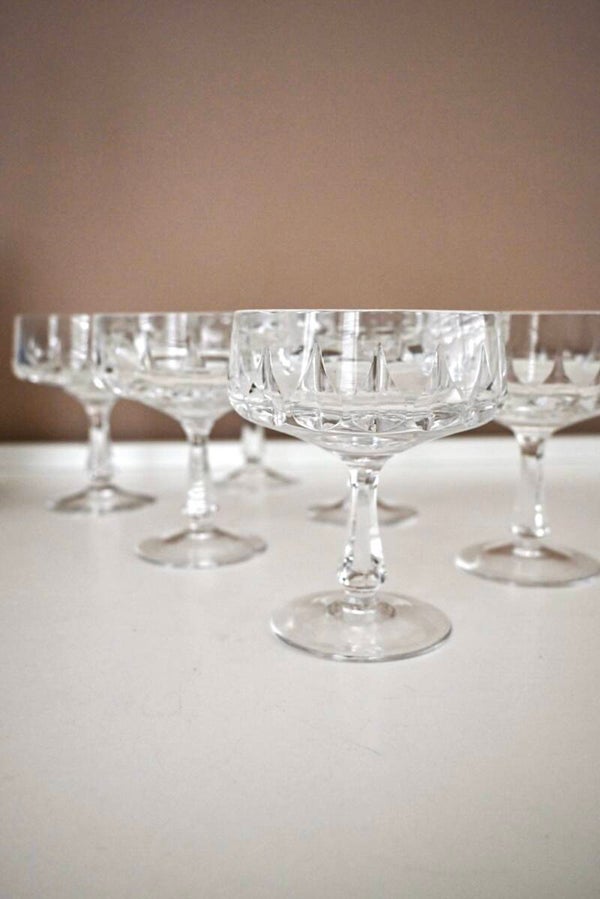 Set van 6 kristallen champagne coupes