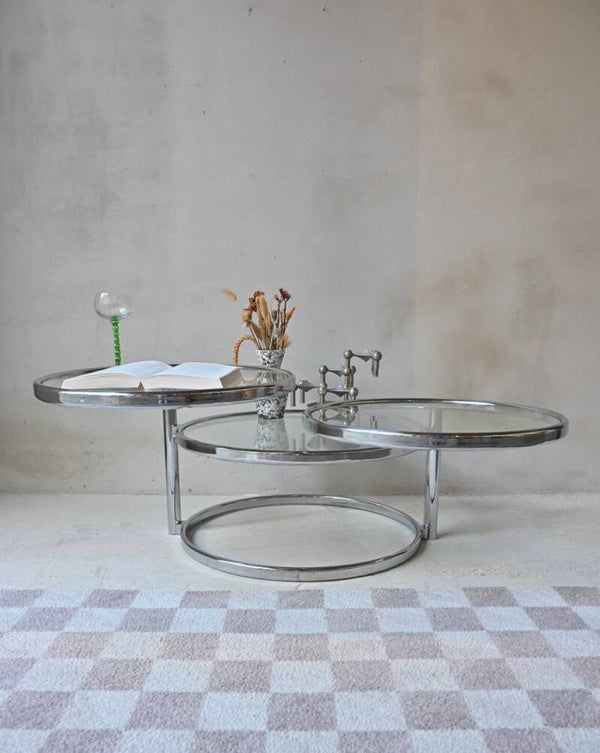 Mooie Jaren 70 Swiveltafel/salontafel/coffee table  in Chroom en glas