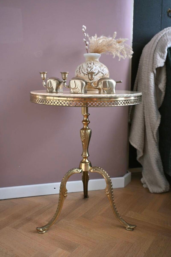 Prachtige antiek bijzettafeltje marmer en messing