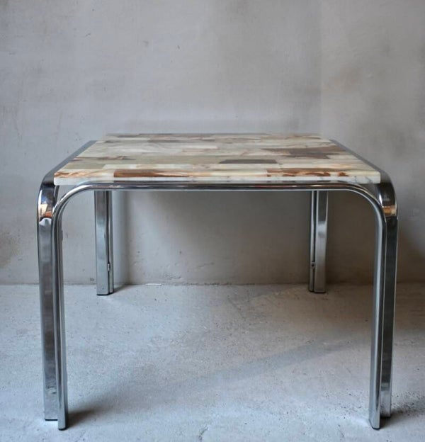 Vintage Jaren '70 Design Bijzettafel, onyx Mozaïek & Chroom