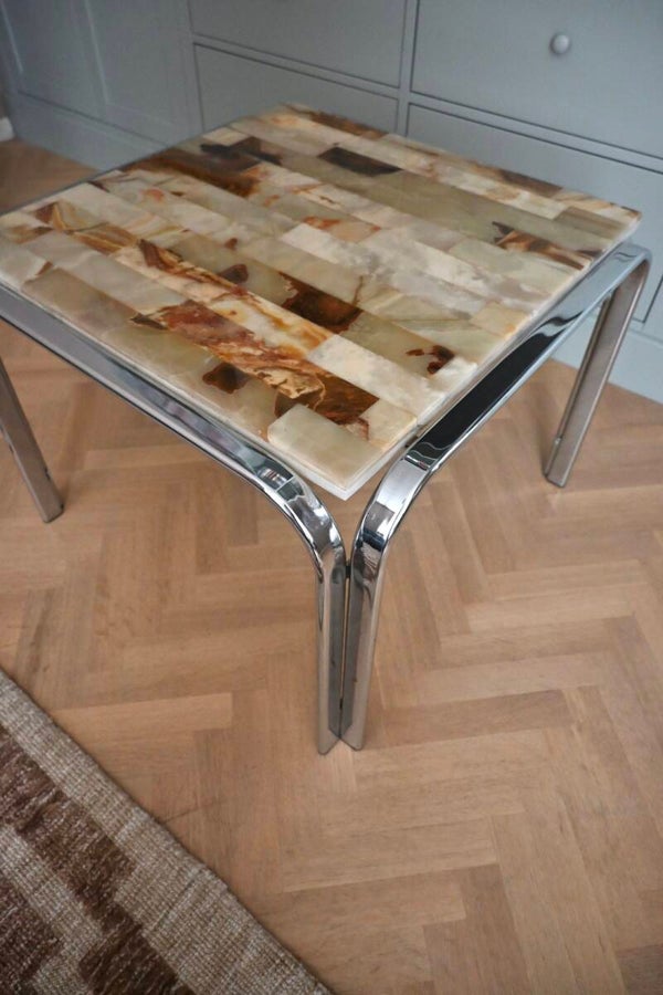 Vintage Jaren '70 Design Bijzettafel, onyx Mozaïek & Chroom