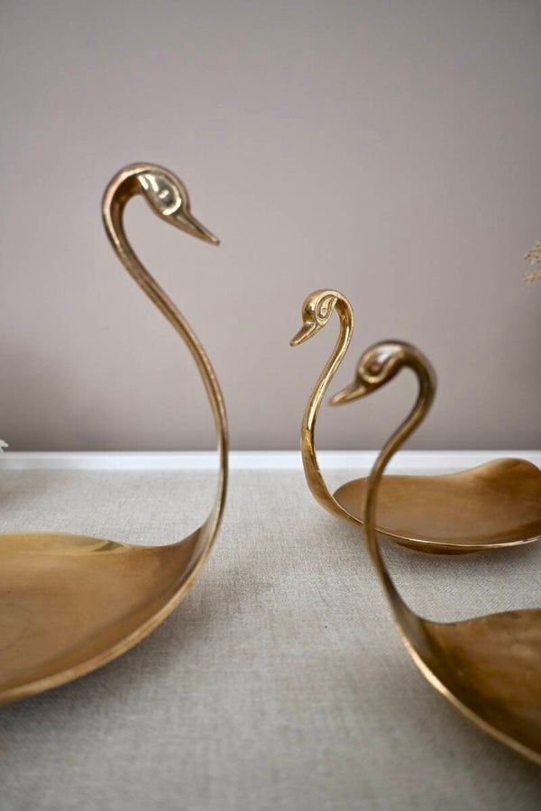 Set van 3 Vintage Messing Zwaan Schalen / Trinket Dishes '70 Hollywood Regency