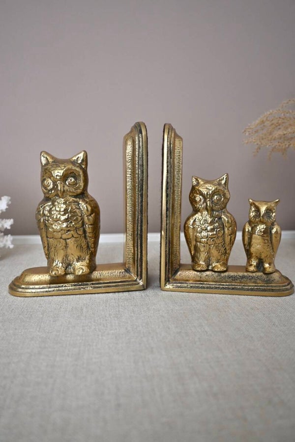 Prachtige Vintage Boekensteunen van massief Messing met Uilen