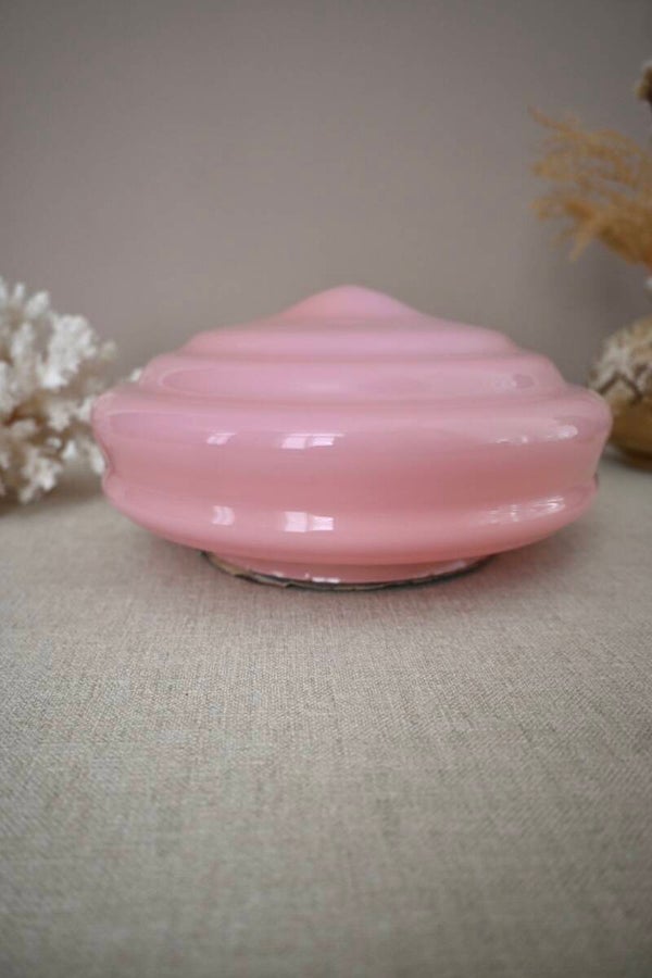 Complete Vintage Roze Opaline Plafondlamp mooi Art Deco Glas
