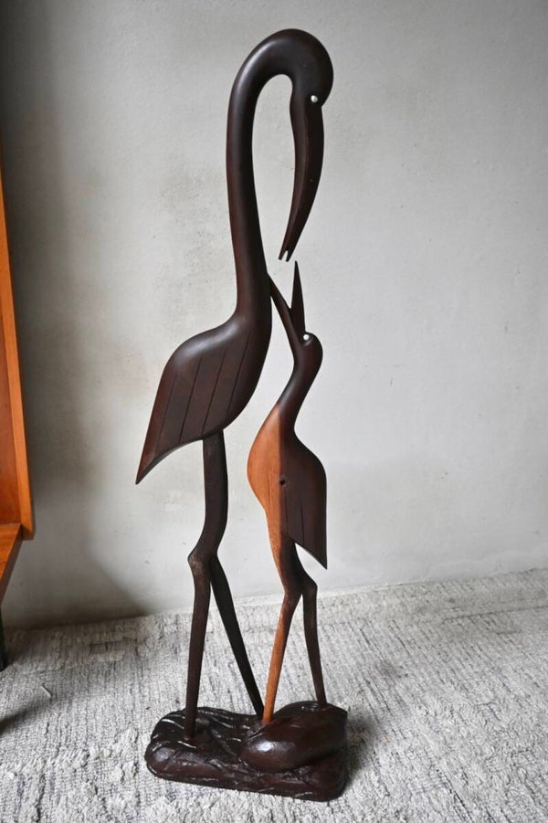 Mooi groot vintage sculptuur/beeld van twee vogels