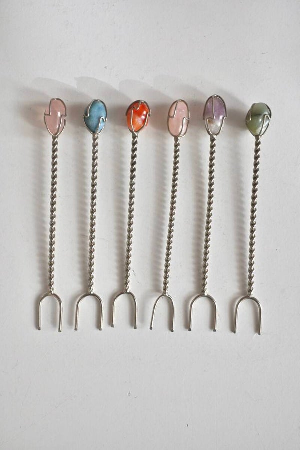 Vintage edelsteen prikkertjes set van 6