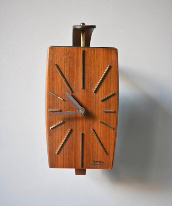 Vintage Dugena Electric Wandklok Teak & Messing  vintage 60
