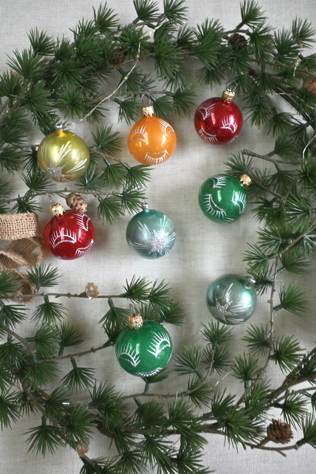 Gekleurde vintage kerstballen 8 stuks