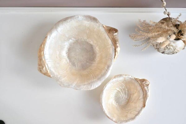 Twee decoratieve capiz schelpenschalen