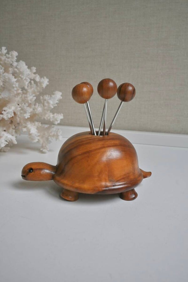 Olijf houten vintage spieshouder