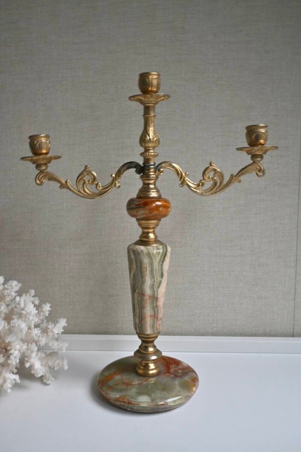 Vintage kandelaar messing en onyx