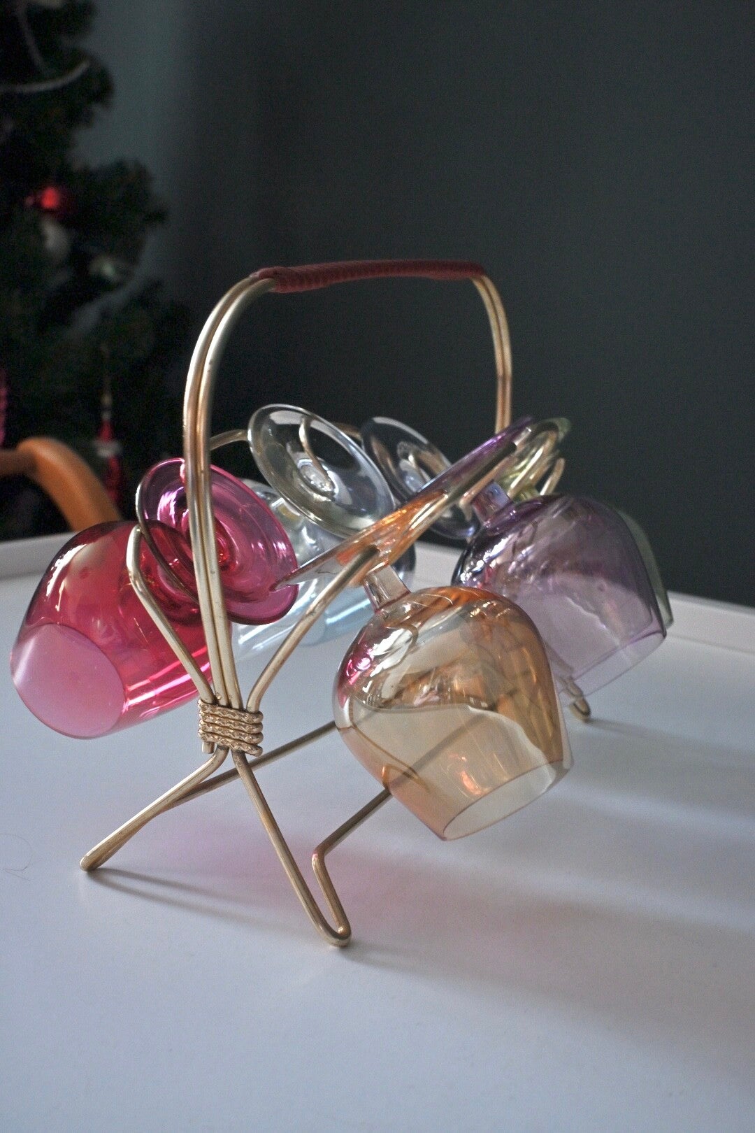 Vintage set borrelglaasjes met houder