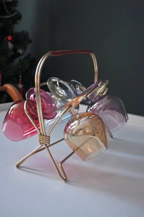 Vintage set borrelglaasjes met houder