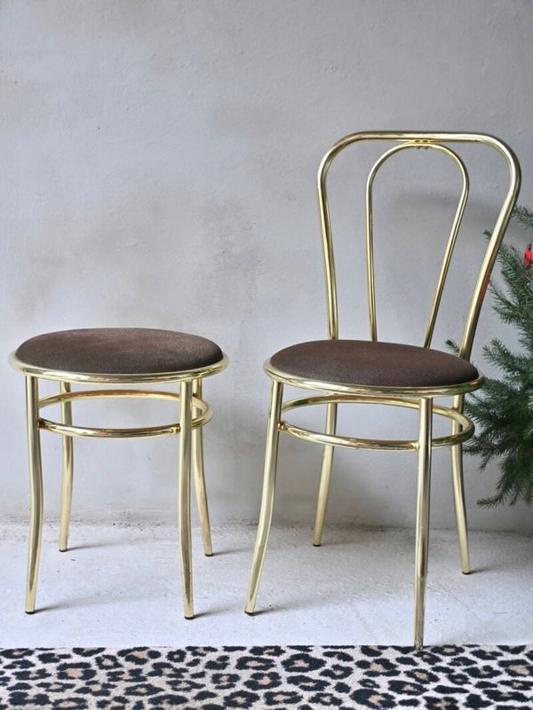 Hollywood regency stoel en bijpassende kruk