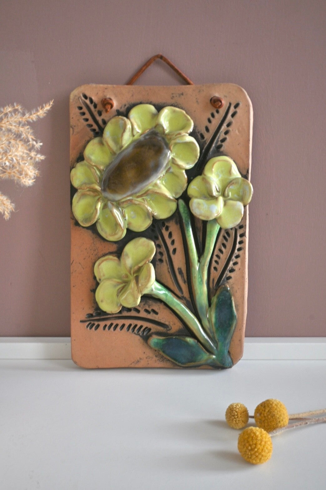 Handgemaakte vintage wandplaat keramiek