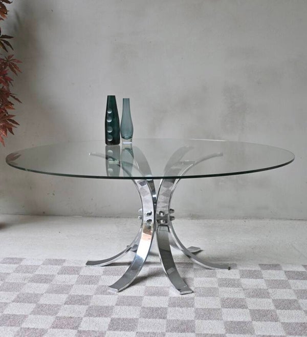 Ronde glazen salontafel met RVS onderstel