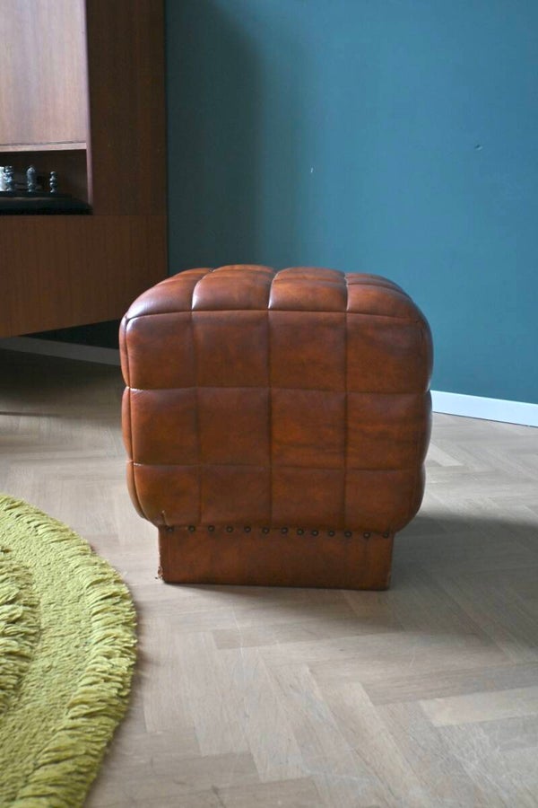 Vintage kubistische poef Skai leer