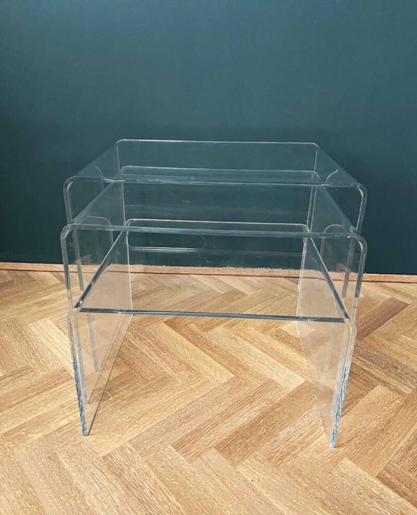 Pastoe stijl jaren 70 plexiglas nesting tables mimi set bijzettafeltjes