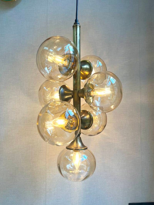 Hanglamp met rook glazen bollen jaren 70
