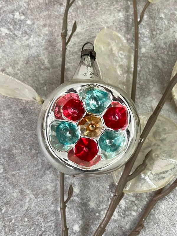 Antieke Deukbal Zilver Groen Rood Geel 6cm (#23004)