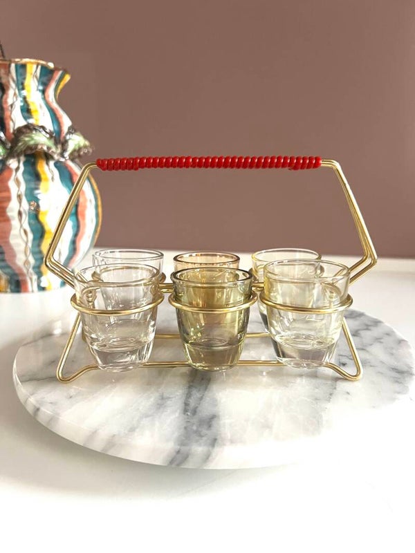 Vintage borrelglaasjes in houder