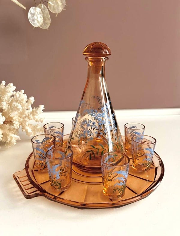 Prachtige roze borrel set, vergeet me nietjes