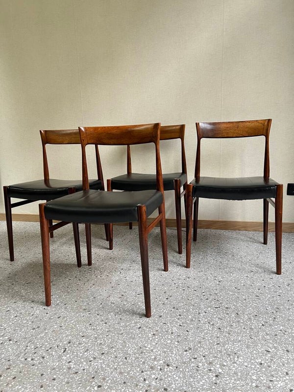 Deens design 4 vintage stoelen met leren bekleding