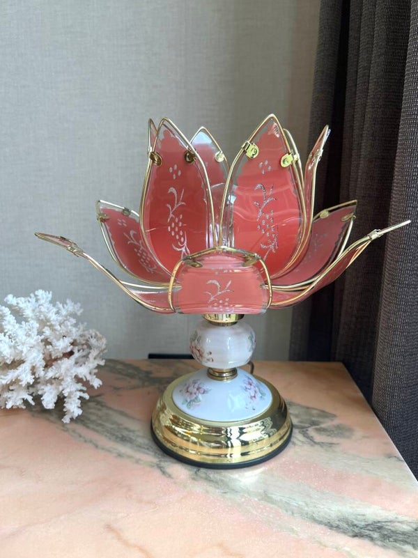 Prachtige roze vintage lotuslamp/tafellamp