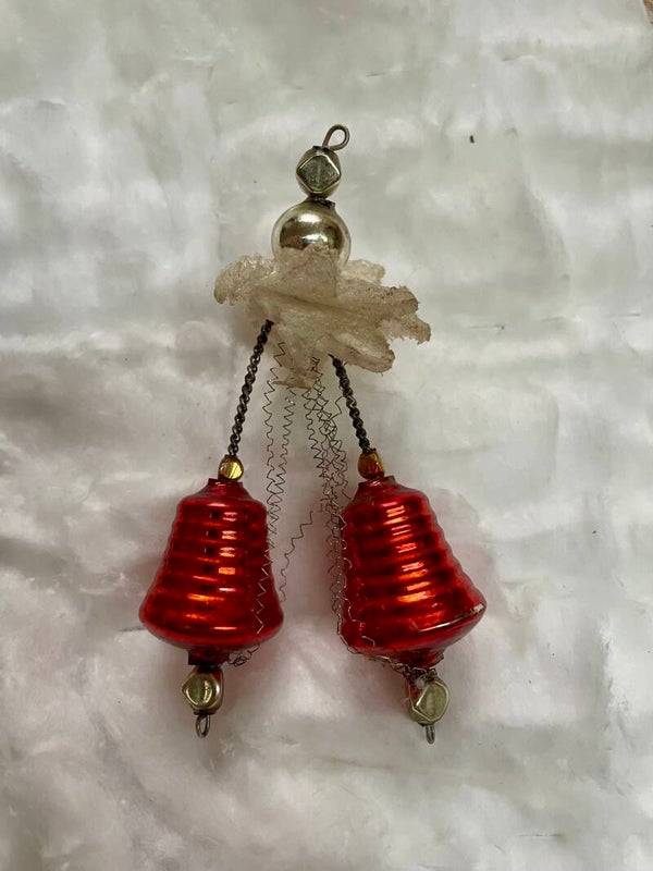 Antieke Gablonzer Kerst Bellen Glas Draad (24007)