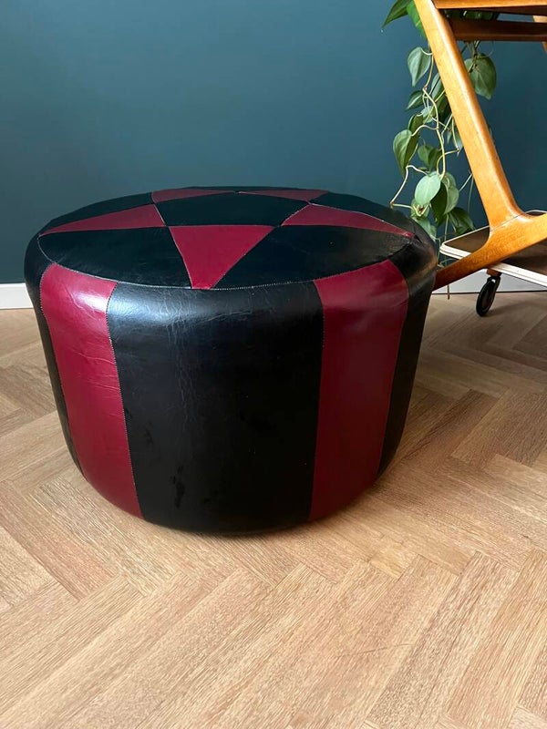 Toffe vintage lederen poef