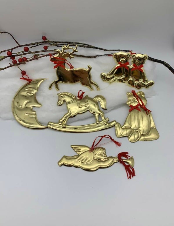 Set Messing kerstballen boomversiering 6 stuks 13cm hoog