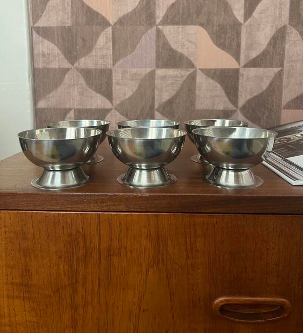 Vintage RVS roestvrijstalen ijscoupes set van zes